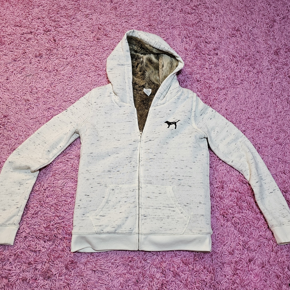 PINK Victoria's Secret 2014 Bling Faux Fur Lined Full Zip Jacket Small